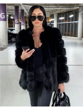 Black Faux Fur Jacket - Women's Luxe Evening Coat